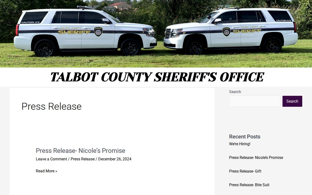 Talbot County Sheriff press release archive