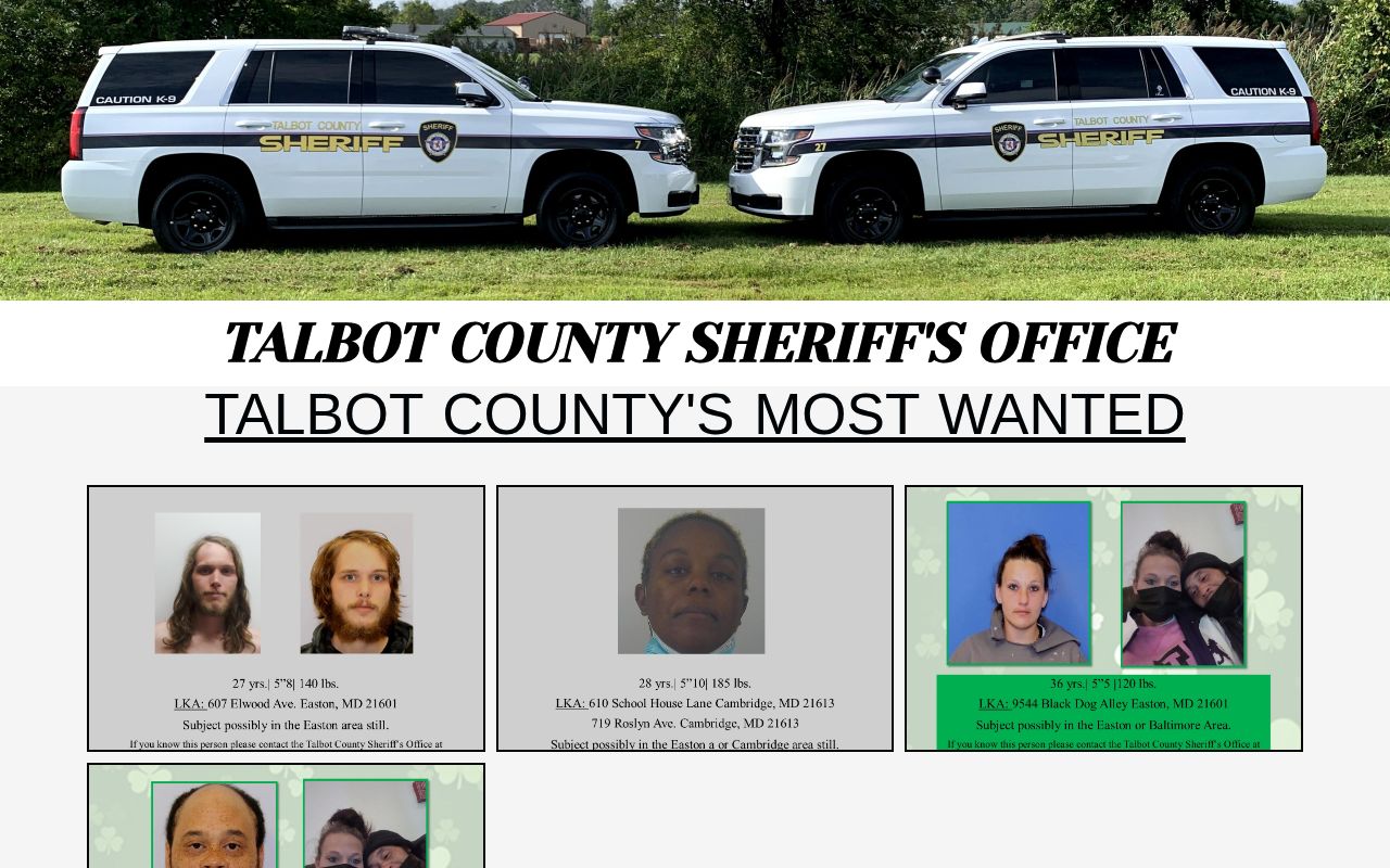 Talbot Sheriff Most Wanted warrant and tip page