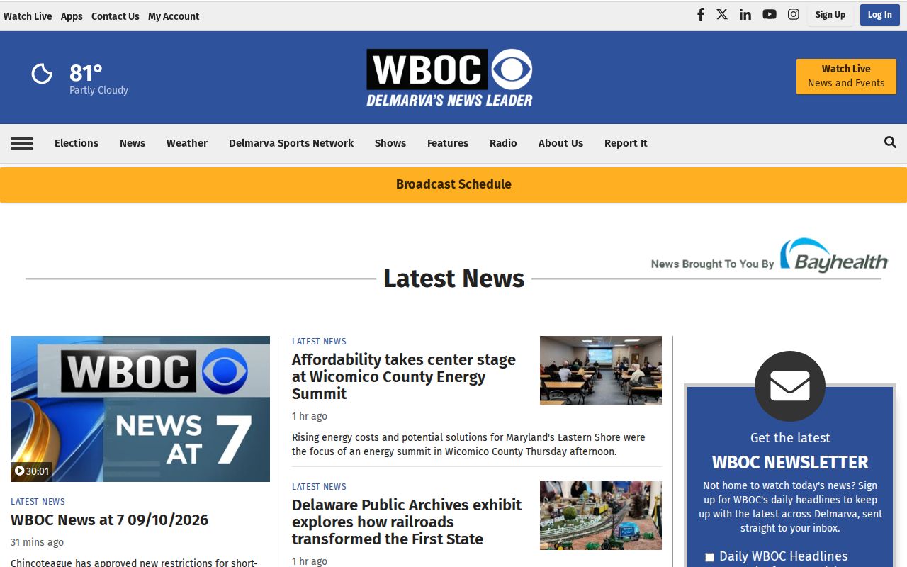 WBOC regional news page used for selected Talbot County reporting