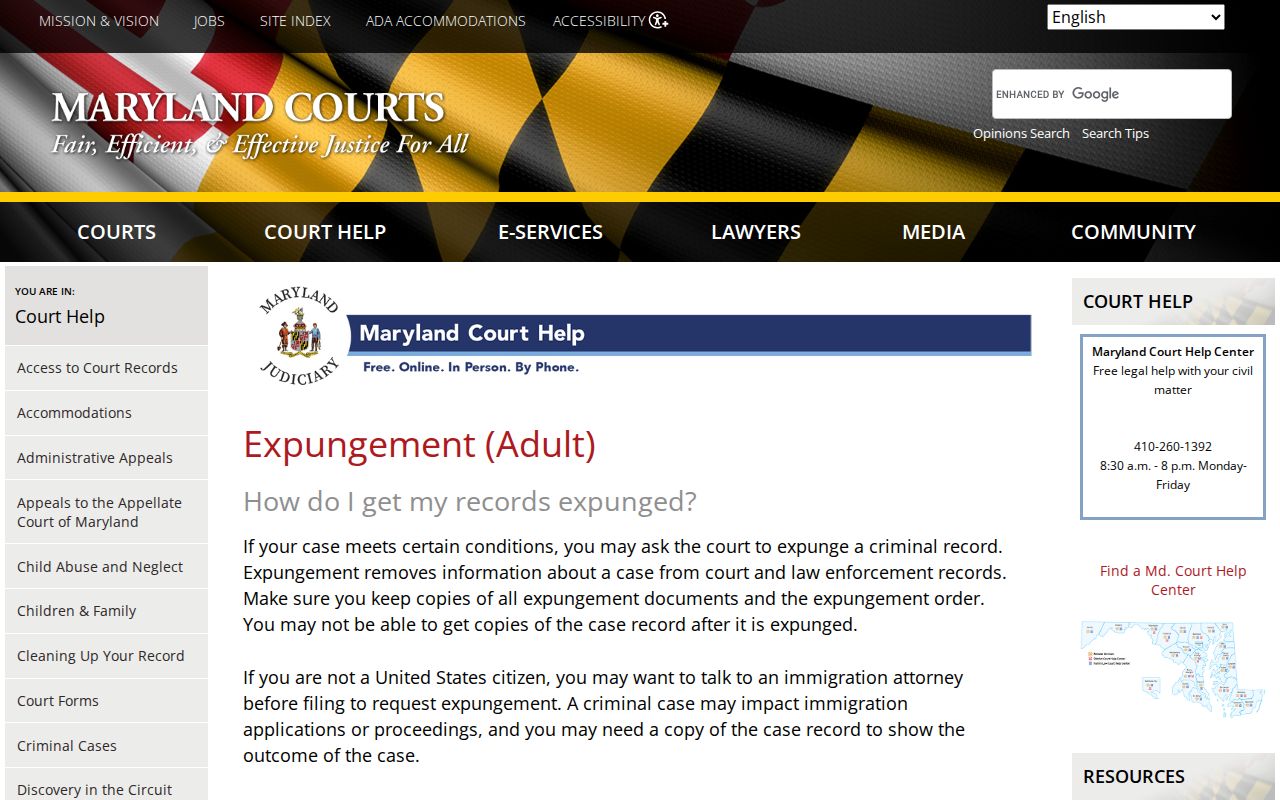 Maryland Courts expungement guidance